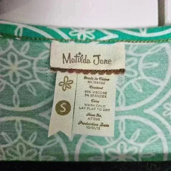 Matilda Jane Dress Womens Small Green Sleeveless Deep V Neck Midi Sundress Tunic - Picture 3 of 6